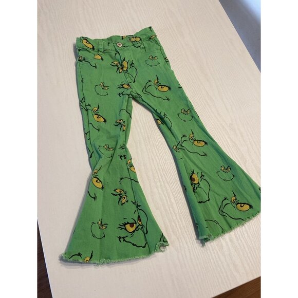 Grinch Bell Bottom Distressed Denim Pants Green Christmas Toddler Size 5/6 - Picture 2 of 7